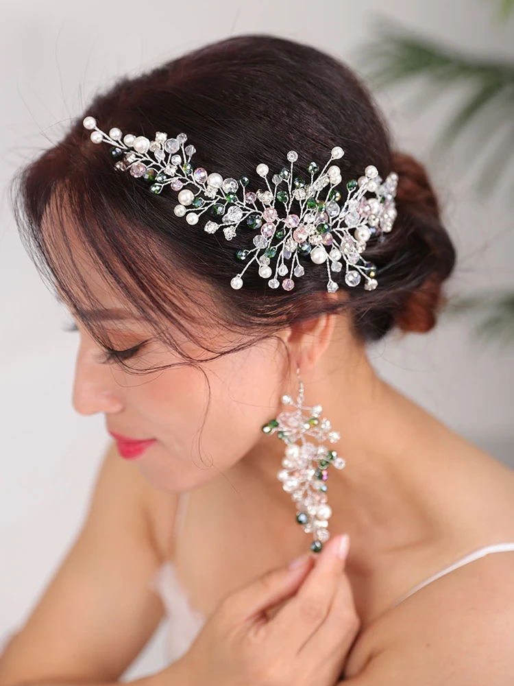 Свадебные украшения для волос серьги богемный зеленый головной убор аксессуары