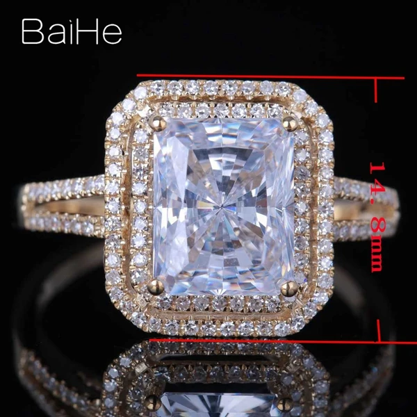 BAIHE Твердые 14 к желтое золото 5.9CT сертифицированные, подлинные AAA класс кубического циркония Подушка обручальное кольцо для женщин роскошный модный подарок кольцо