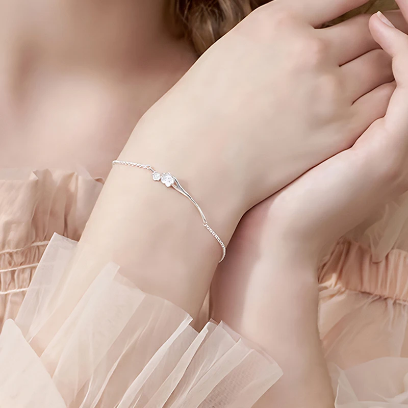 

Браслет женский ручной работы из тайского серебра 925 пробы с цветком сливы