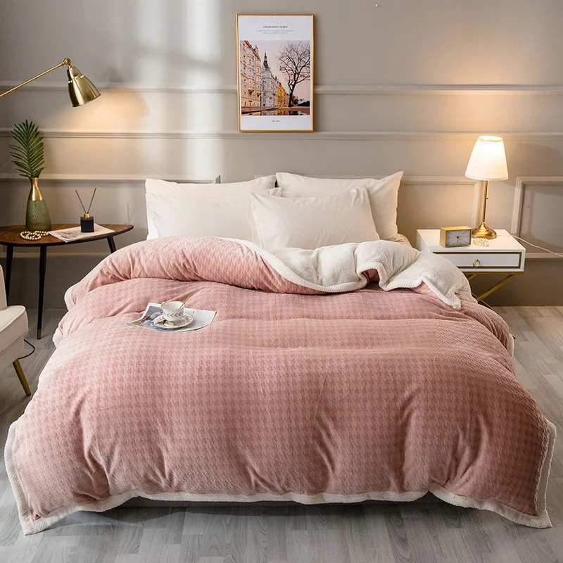 

3D Flannel Fleece Embossed Duvet Cover Set 3pcs Modern Warm Quilt Cover + Pillowcase Cashmere Milk Velvet Comforter Bag Blanket