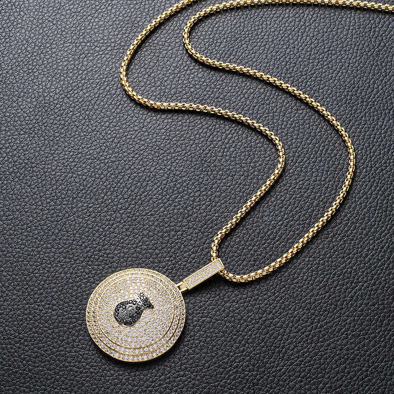 

golden round pendant necklace for women men fashion casual rhinestone crystal jewelry gifts accessories