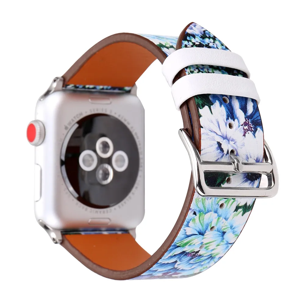 С цветочным принтом Кожаные Ремешки для наручных часов Apple Watch, версии 5/4/3/2/1 браслет полосы 44 мм 40 мм, 42 мм, 38 мм, версия для наручных часов iWatch, 4 аксессуары