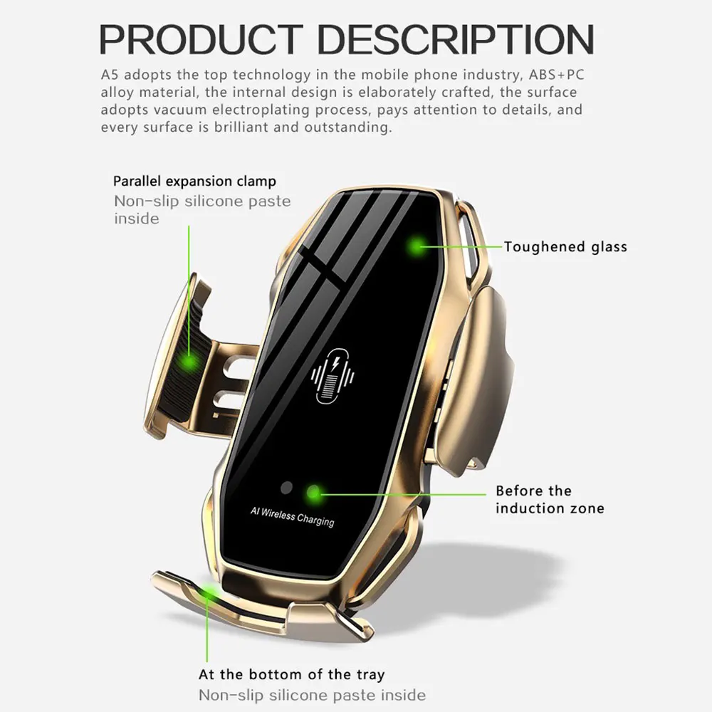 Wireless Car Charger Mount Auto Clamping 10W Fast Charging For iPhone 11 XR X 8 Infrared Induction Sensor Car Phone Holder Stand