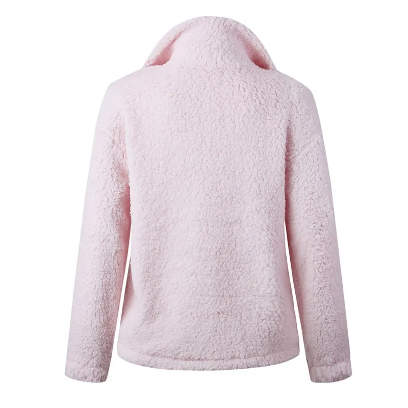 

Women Winter Warm Plush Temperament Loose Button Coat Solid Color Long Sleeve Lapel Versatile Outwear Coats