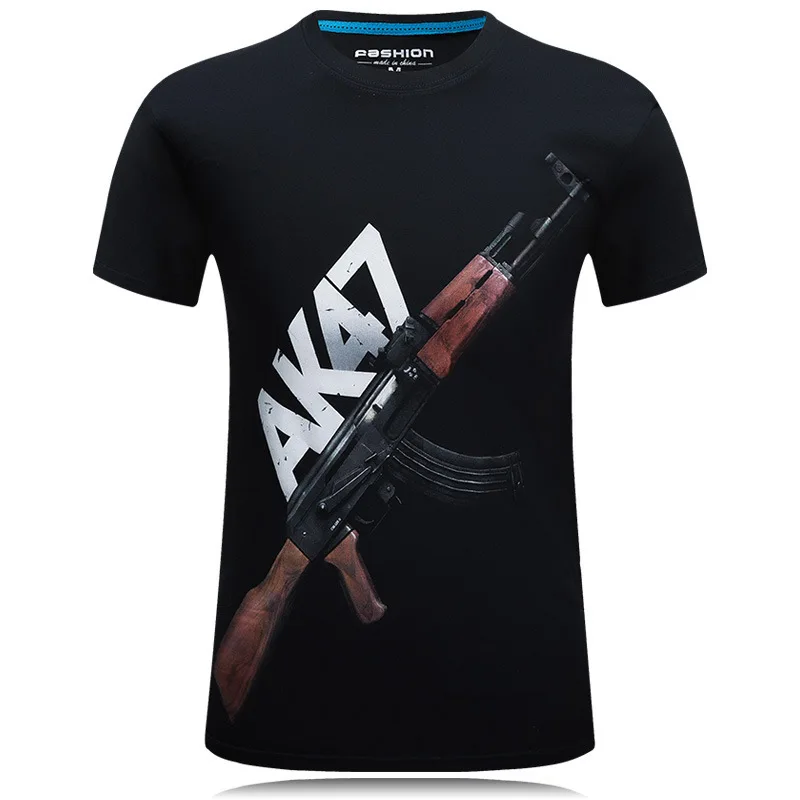 

New Arrival The Cheapest AK47 Gun Top Quality 3d Printed Men's Short sleeve Wear T Shirt 100% Cotton Men's Shirt