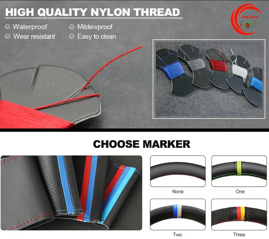 

DIY Hand - stitched Black Suede Red thread Car Steering Wheel Cover For Tesla Model 3 S X A7
