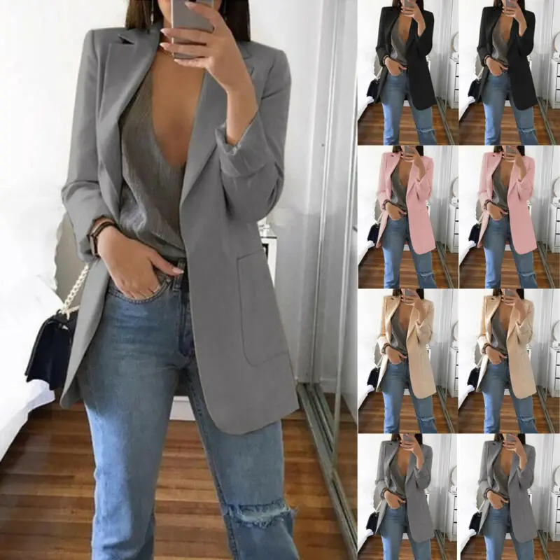 Женский облегающий блейзер с длинным рукавом элегантный повседневный жакет
