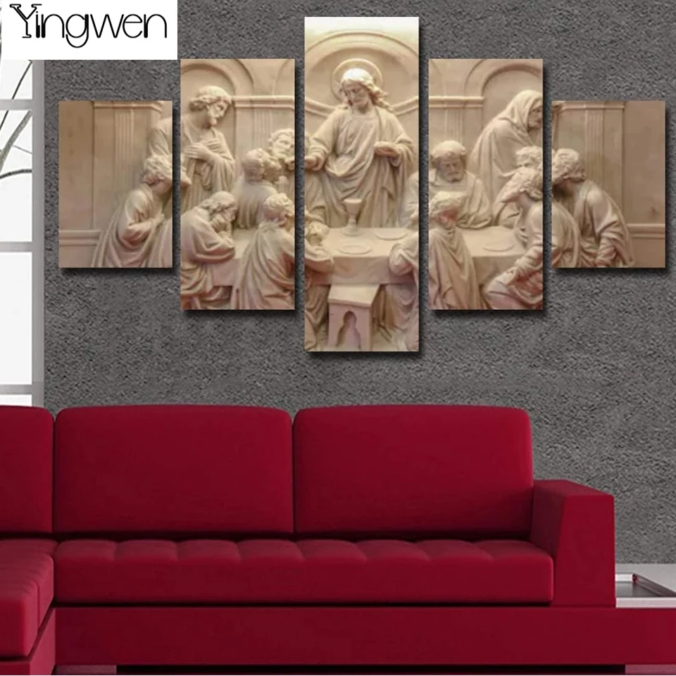 

5 Panel Painting Jesus Last Supper 5d Diamond Painting Mural Full Square/Round Mosaic Embroidery Cross Stitch Kits Home Decor