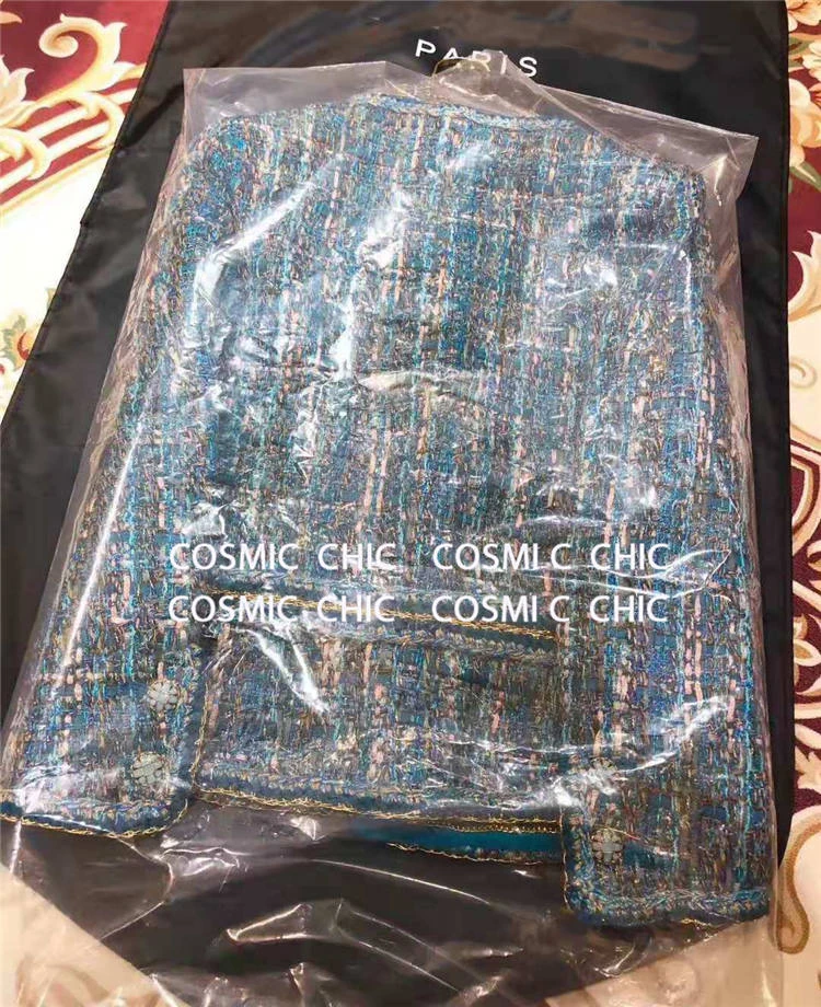 Comicchic Женская Осенняя элегантная твидовая куртка Роскошная шерстяная твидовая короткая куртка OL женская синяя карманная куртка одежда для бега