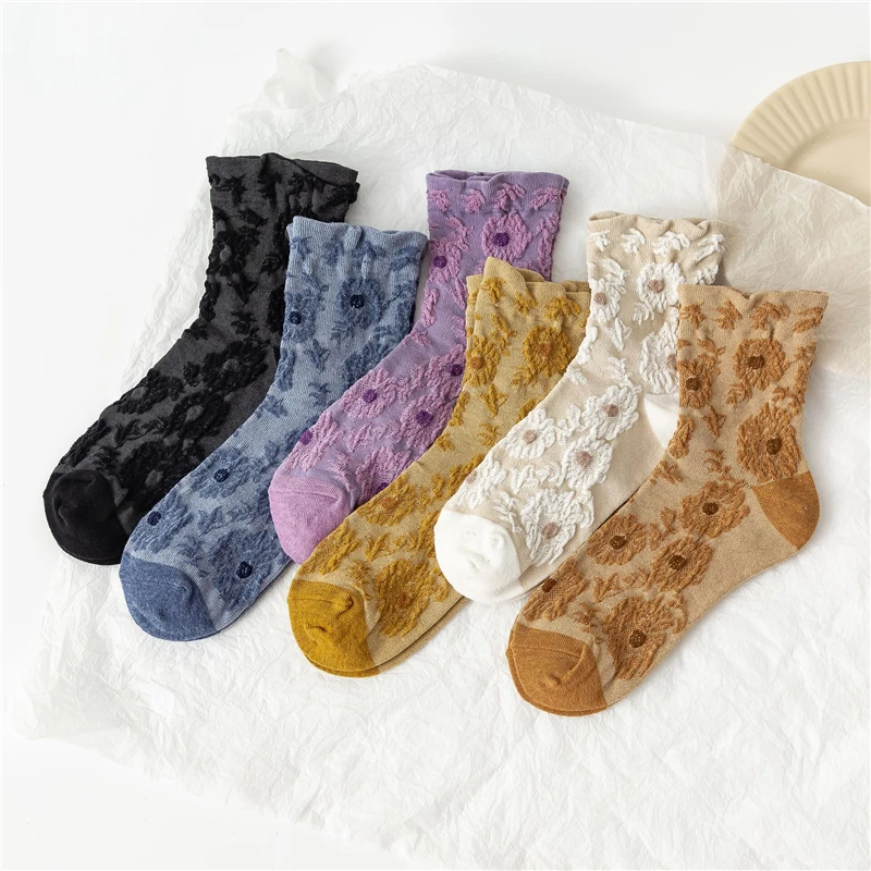 

Носки женские хлопковые с цветочной вышивкой, стереоскопическая эстетика, уличная одежда в стиле Харадзюку, дышащие повседневные, для деву...