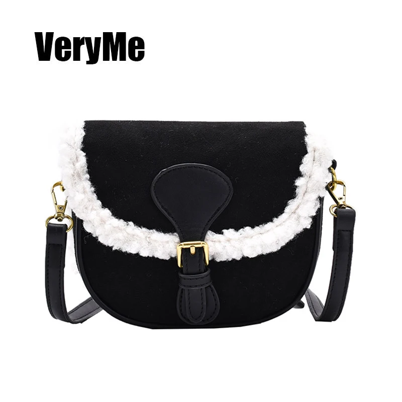 

VeryMe Winter New Trend Fashion Handbags Matte Leather Messenger Women's Pack Vintage Plush Shoulder Female Bag Sac A Main Femme