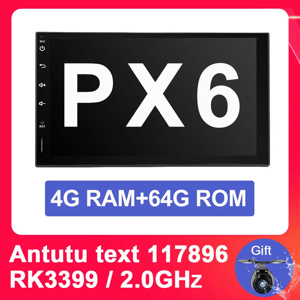 4G 64G PX6 Eunavi 2 Din Восьмиядерный android 9,0 Автомобильный плеер универсальный gps Навигация стерео радио с wifi+ bluetooth+ SWC+ RDS 4G+ 64G RK3399 - Цвет: 4G 64G PX6