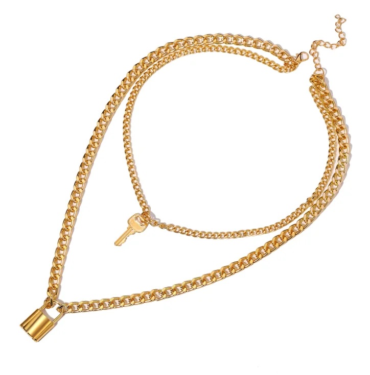 

Key Lock Pendant Necklace Golden Multi-layer Clavicle Chain Party Accessories for Women 2021