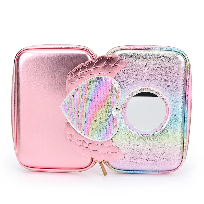 Каваи ангел крыло пенал Забавный Сердце Лазерная Радуга коробка для карандашей