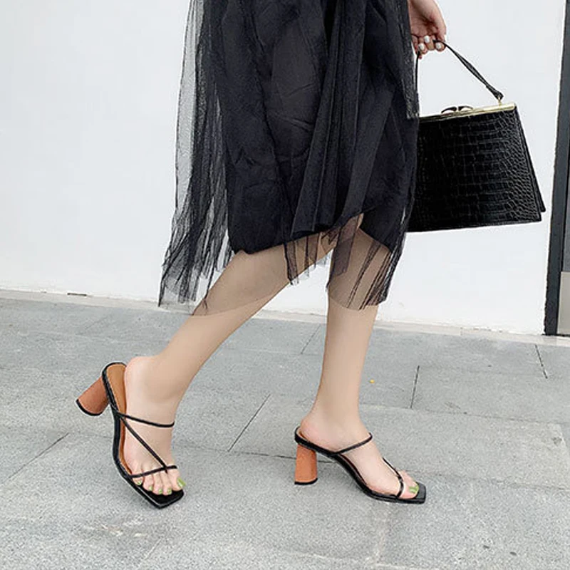 Сандалии женские на высоком каблуке босоножки без застежки открытый носок