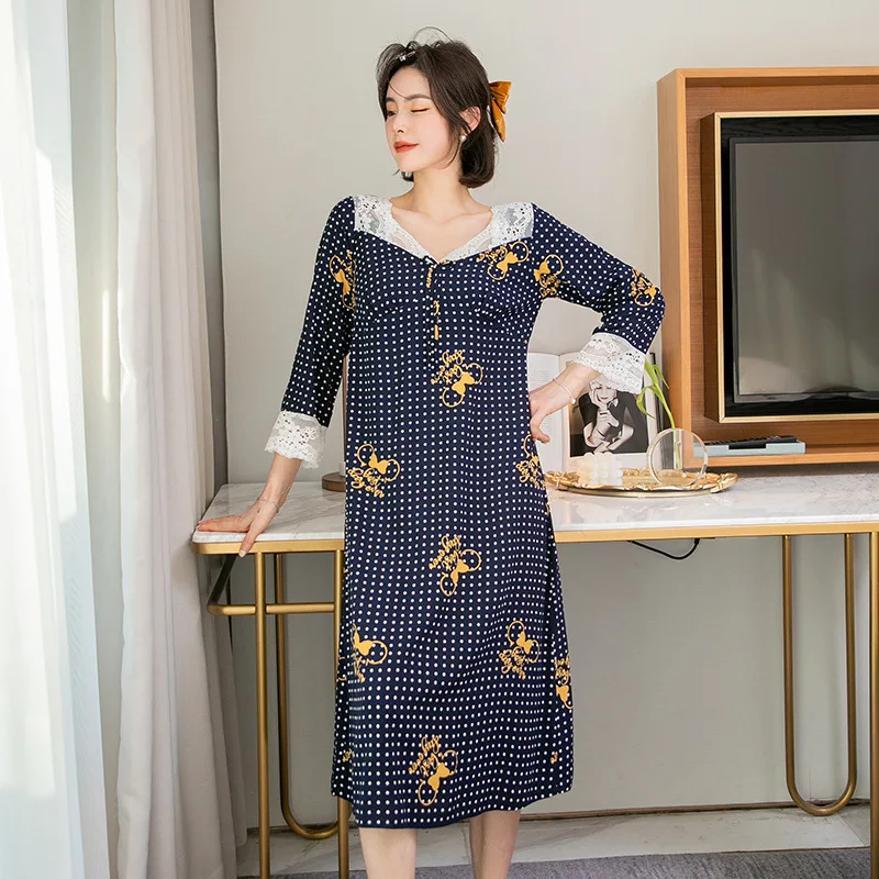 Ночная рубашка с длинными рукавами v образным вырезом одежда кружевное платье