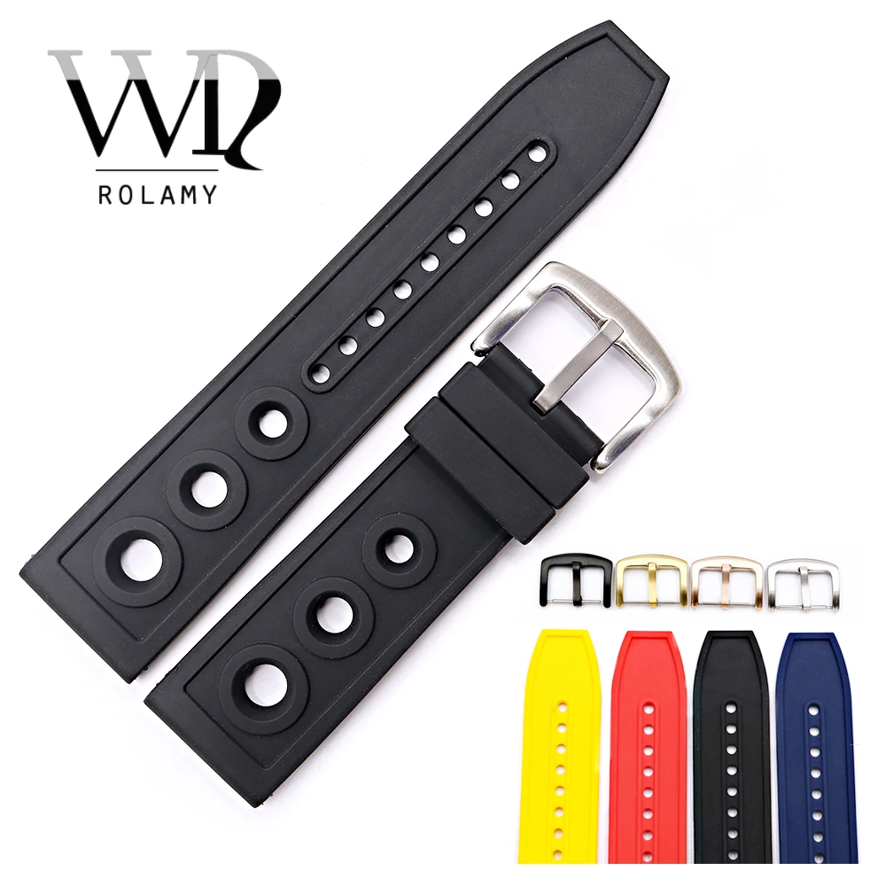 

Rolamy 22 24mm Wholesale High Quality Rubber Silicone Replacement Wrist Watch Band Strap Loops Belt For Breitling Seiko SKX