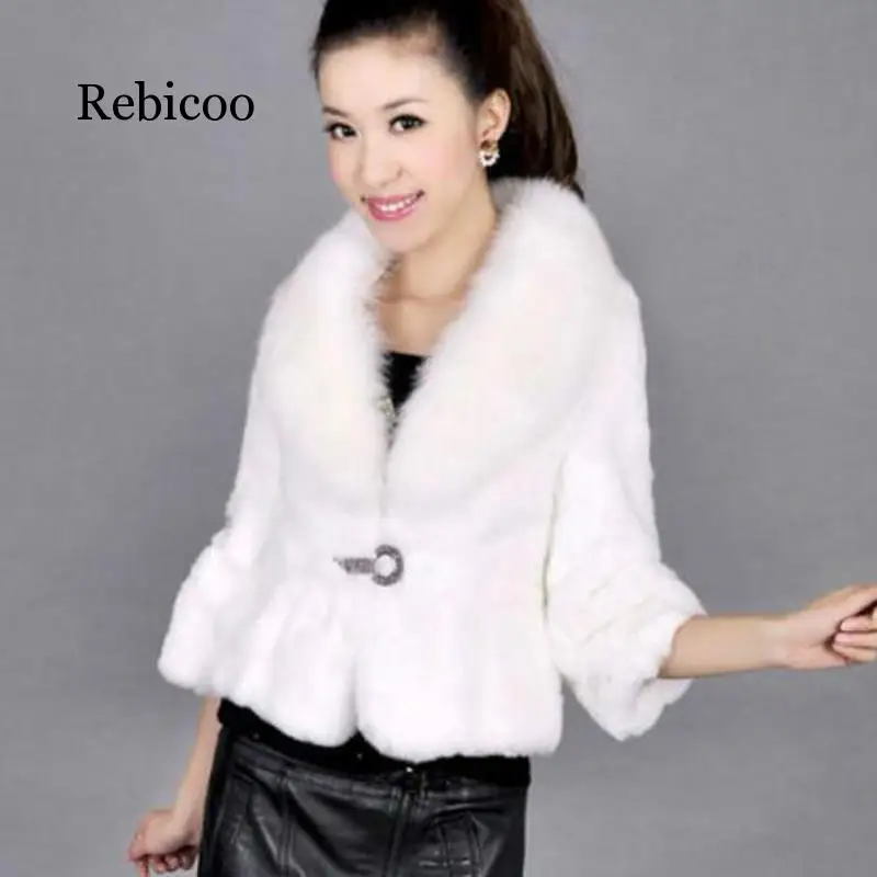 

2019 new women's imitation rabbit fur fox fur collar short section slim water mink coat