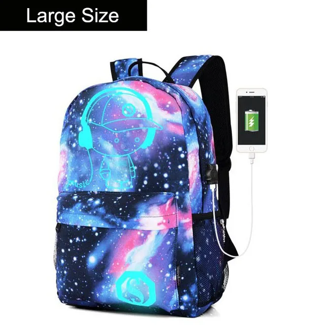 C large size 1 piece Аниме светящийся Оксфорд школьный рюкзак на плечо до 15,6 дюймов с usb зарядным портом и замком школьная сумка для мальчика черный - Цвет: C large size 1 piece