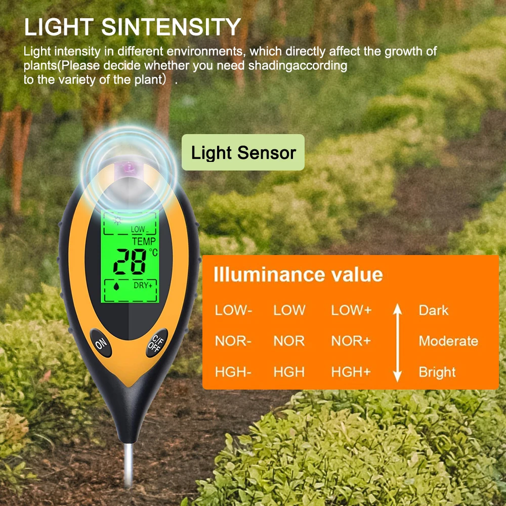 

3/4/5 In 1 Digital Soil Ph Meter Moisture Tester Temperature Sunlight Intensity Measurement PH Monitor Detector for Garden Plant