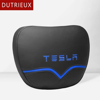 

Memory Pillow For Tesla Model 3 2021 Accessories For Tesla Pillow Leather Neck waist Cushion Tesla Model three Y X S Car pillow