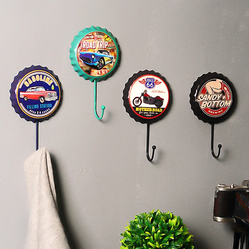 

Retro Wine Bottle Cap Hook Nostalgic Style Bottle Cap Hook Coat Hook Bar Restaurant Hook Wrought Iron Decorative Hook