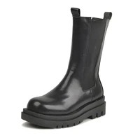 women shoes 2021 autumn winter chelsea short boots fashion classic black british genuine leather thick sole bottom platform