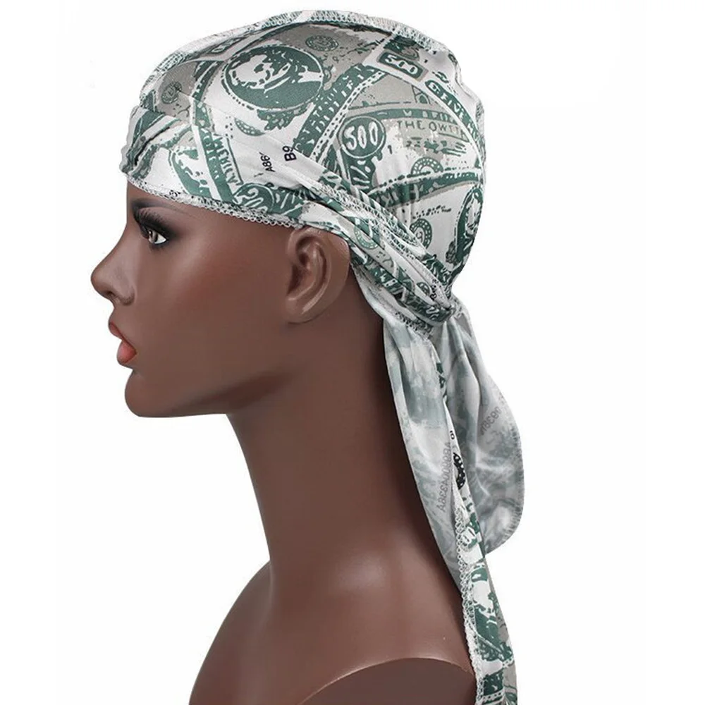 Мужская атласная ткань Durag с принтом денег тюрбан печатный флаг бандана шелковая