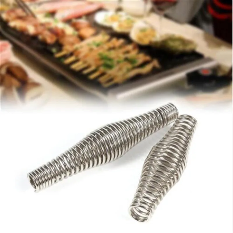

1pc Stainless Steel BBQ Pit Grill Handle Spring Wood Furnace Stove Smoker Elasticity Steel Roll Barbecue Accessories Tools