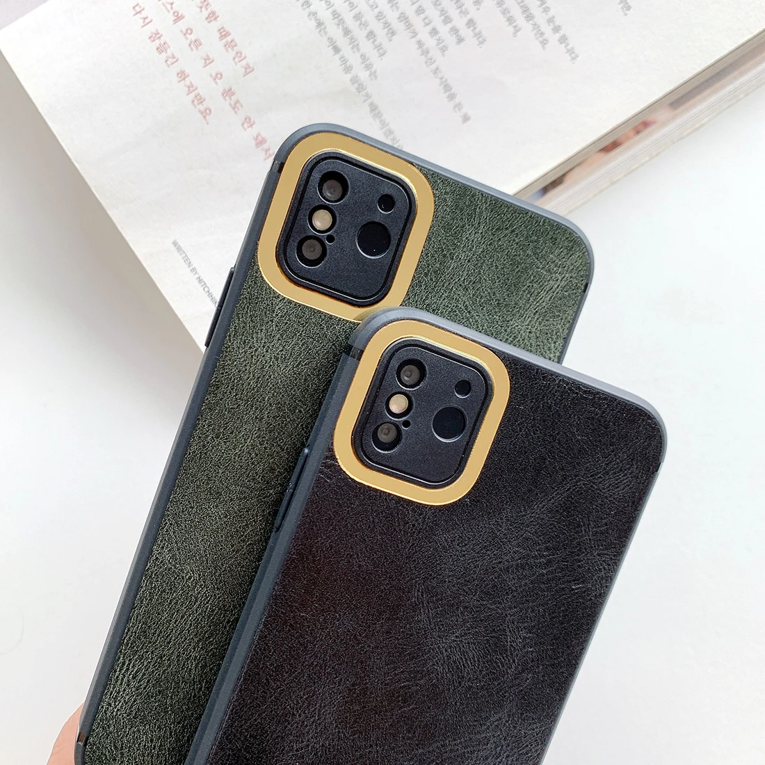 

All-Inclusive Metal Ring Lens Protection Leather Phone Case, Suitable For iPhone 12 11 Pro SE X Max 8 7 Plus Silicone Back Cover