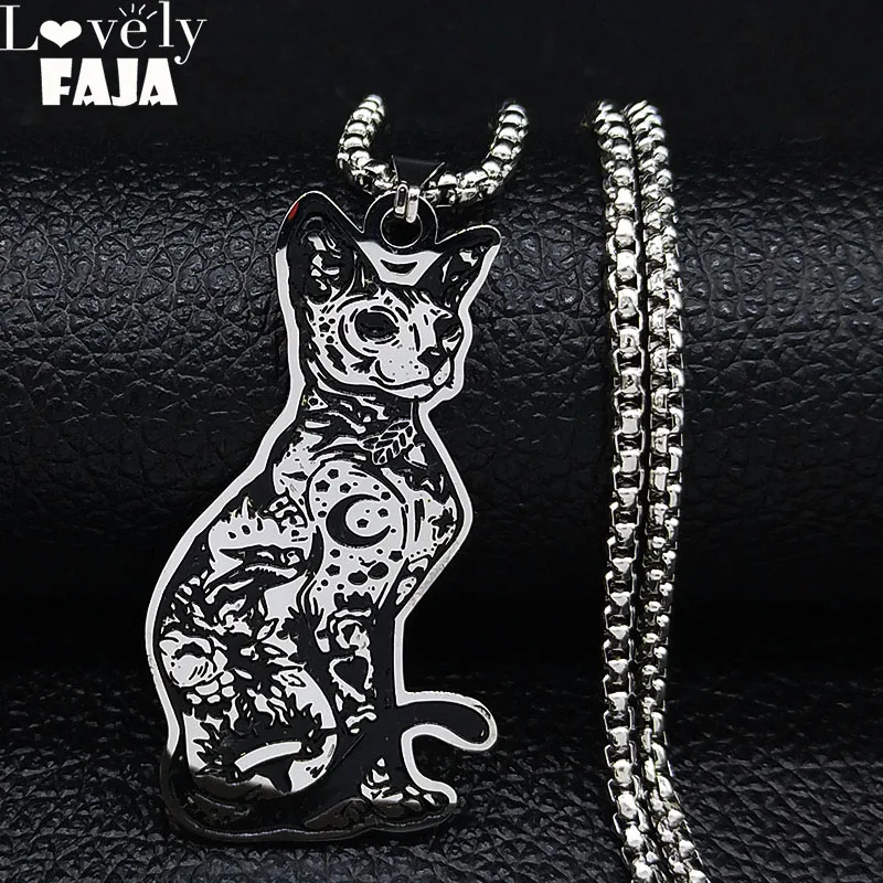 

Fashion Canadian Hairless Sphynx Cat Stainless Steel Chain Necklace for Women Jewelry For Men Gift collares N3242S03