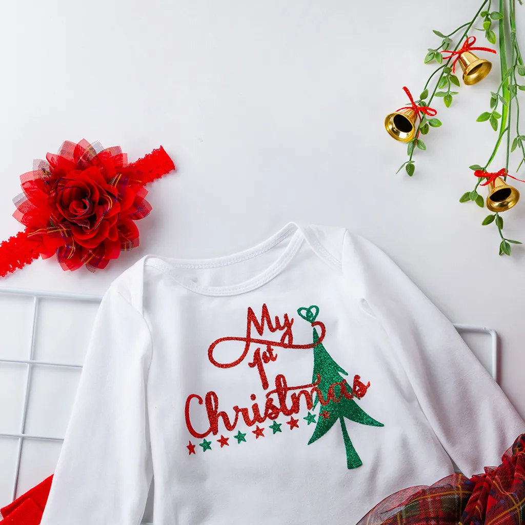 Детский комбинезон на Рождество для маленьких девочек топы платье-пачка набор