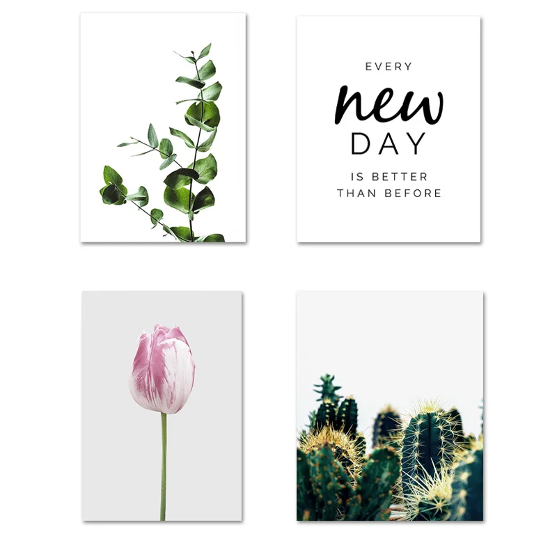 

Scandinavian Pink Flower Painting Wall Art Green Plant Cactus Canvas Posters Nordic Prints Decorative Picture Modern Home Decor