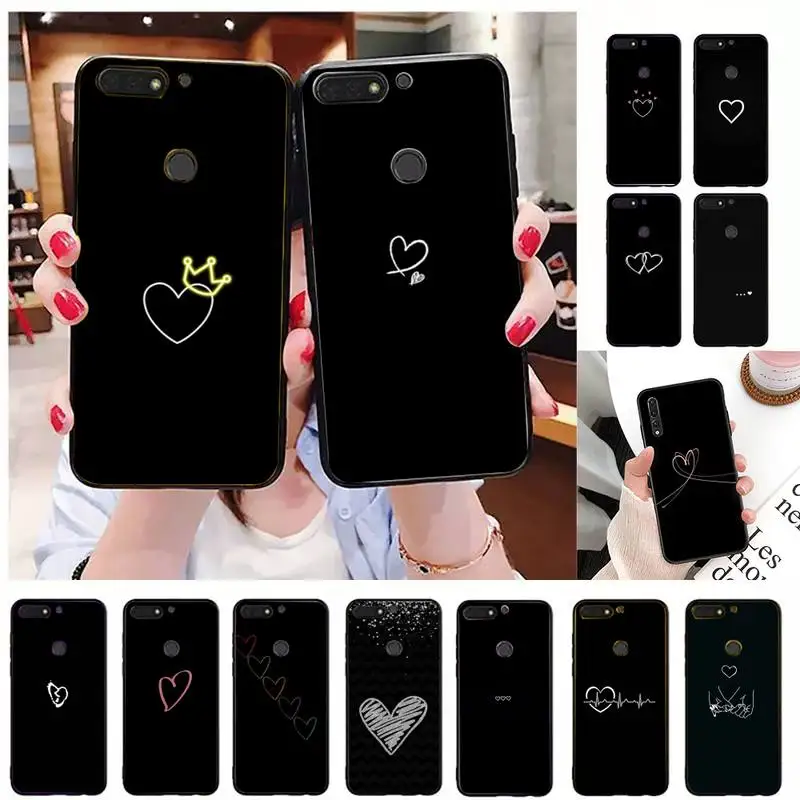 

Black Simple Lines Love Heart Phone Case For Huawei Honor 7A 7C ru 5.7 8 8x 9 10 20lite 10i 20i Honor Play 6.3