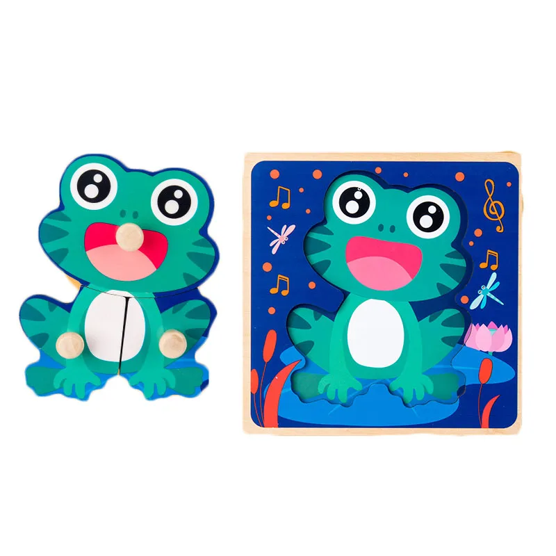 

3D Children's Wooden Puzzle Toy Montessori Cartoon Animal Matching Fine Movement Early Education Learning Teaching Aid Baby Gift