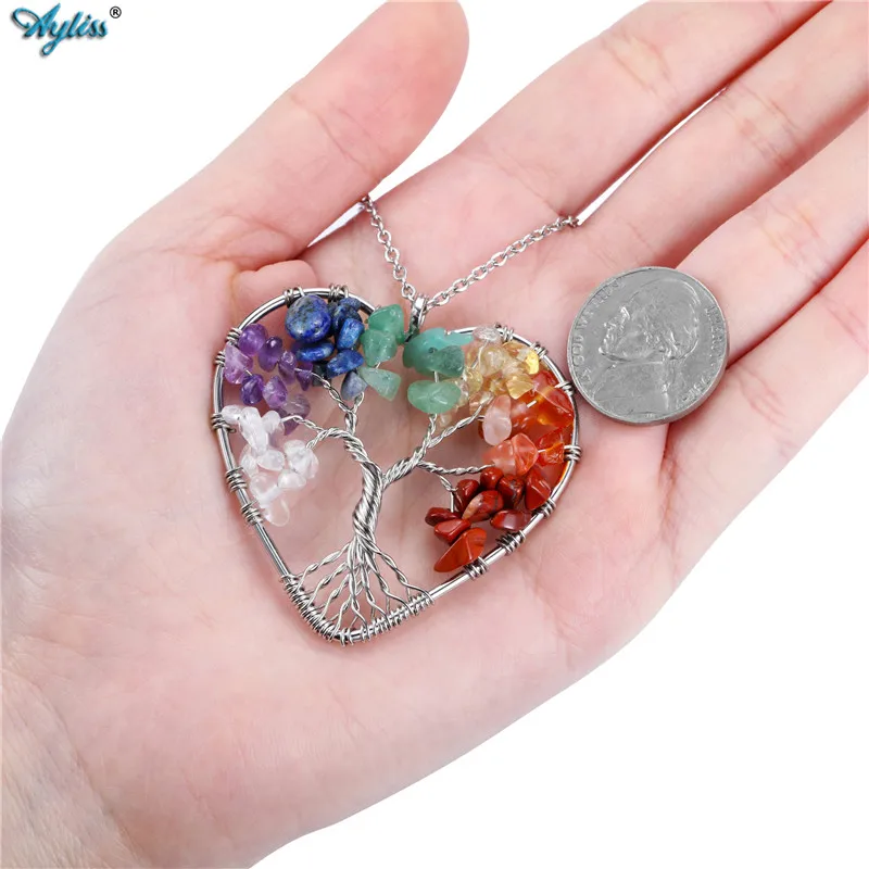 Ayliss ручной работы ожерелья с деревом жизни сердцем чакры камни чип бусины