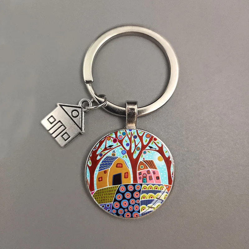 key to the new house kechain beautiful house under the starry sky key ring personality jewelry gift key holder for new home free global shipping