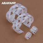 Ювелирные наборы из серебра 925 пробы, модное плетеное кольцо, браслет для женщин, Свадебный комплект ювелирных изделий