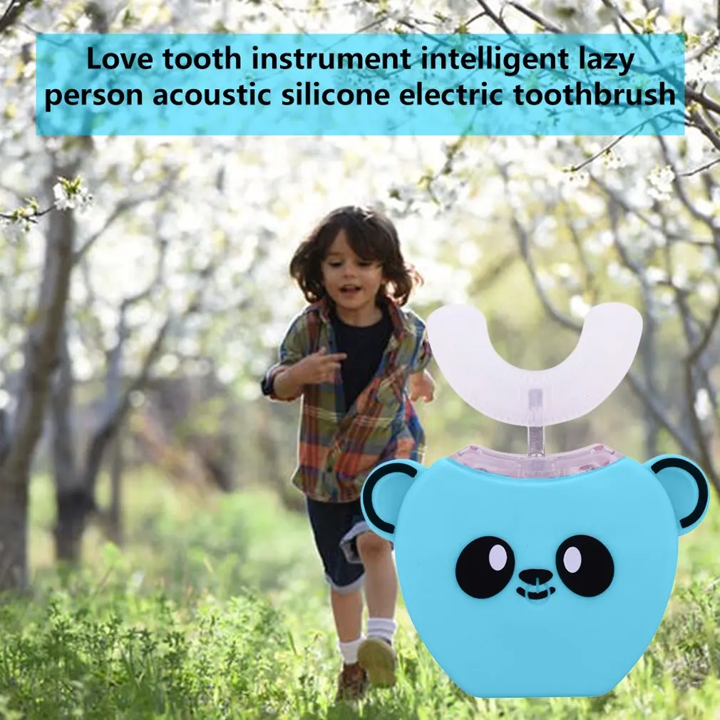 

360 Degrees Lips Care Kids Automatic Sonic Electric Toothbrush U Shaped Head with Music for Children USB Charging Tooth Whiten