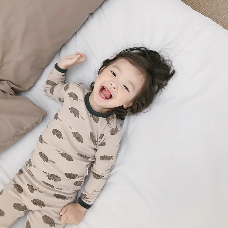 Новые осенние детские пижамы для малышей комплекты одежды топы и штаны комплект