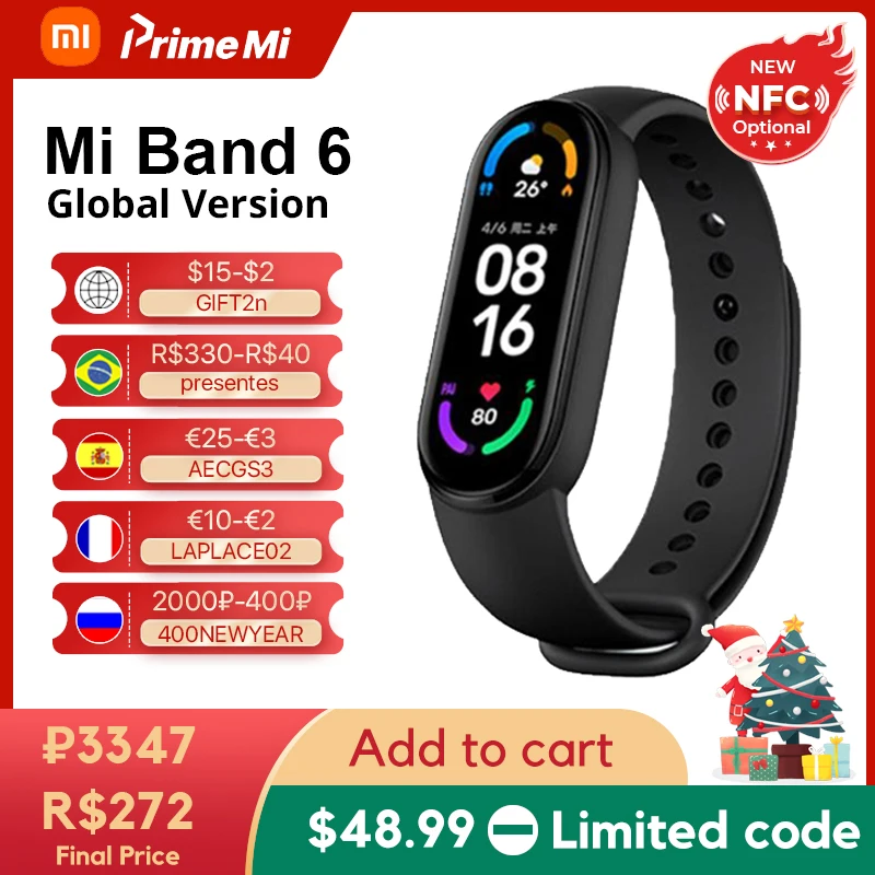 

Оригинальный браслет Xiaomi Mi Band 6 глобальная версия, цветной AMOLED смарт-браслет для фитнеса с измерением пульса и уровня кислорода в крови, ...