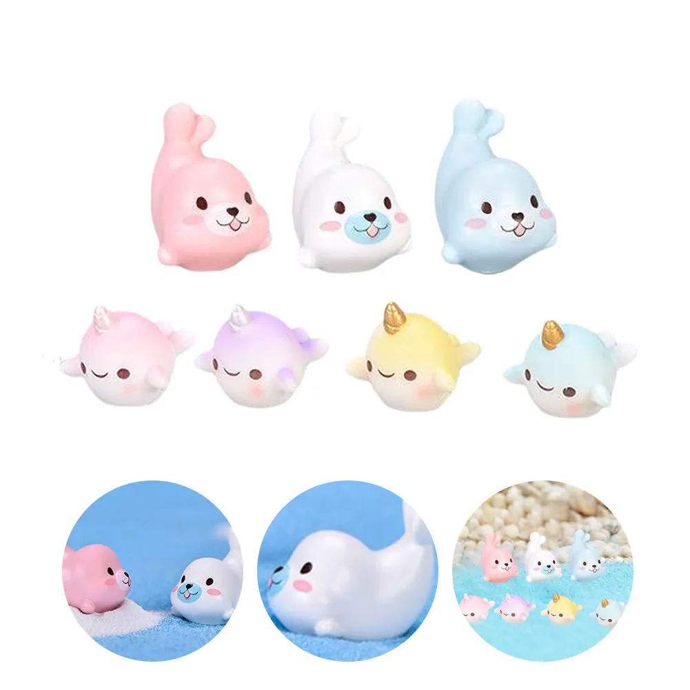

7PCS Fairy Garden Mini Statue Cute Seal Ocean Animal Figurine Potted Micro Landscape Decor With Painted Bright Color As Gifts