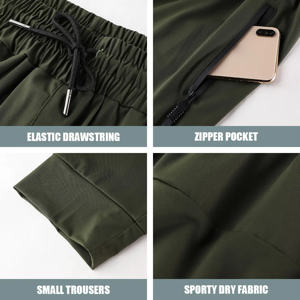 Quick-Drying and Breathable Men's Running Fitness Pants Pocket Zipper Nylon Sports Trousers Jogging Gym Bodybuilding Athletic