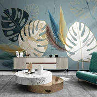 custom photo modern blue marble pattern light luxury feather leaf mural wallpaper living room tv background wall papel de pared