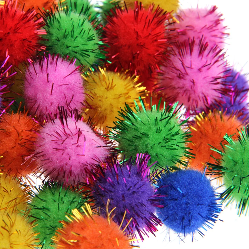 100 PCS Colorful Mini Sparky Glitter Tinsel Balls Small Pom Ball For Cat Toys | Игрушки и хобби