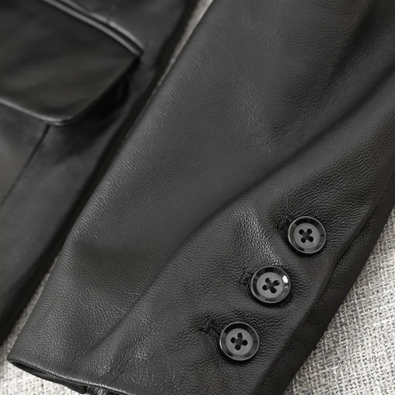 

Office Ladies Real Sheepskin Blazer Jacket Womens Single Breasted Business Work Genuine Leather Jacket Autumn Elegant Suits Coat