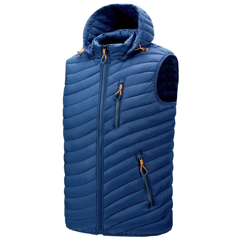 

Pop New Fashion Men's Vest Solid Color Warm Zipper Mens Jackets and Coats Winter Removable Hat Warm Fit Men Vests