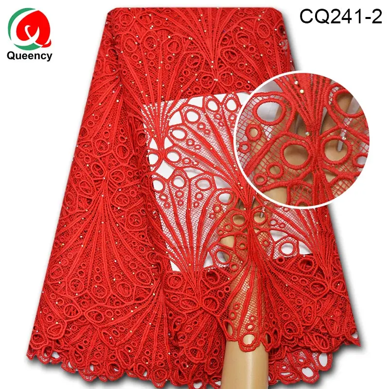 

CQ241 Cord Lace-Nigeria Hot Sale African Guipure Lace Fabric with Stones White Water Soluble Laces Embroidery for Party Wedding