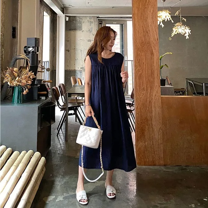 

Linen Plus Size Summer Shirt Dress Evening Female Vintage Party Oversize Sleeveless Beach Women Dresses Robe Vestido Maxi Prom