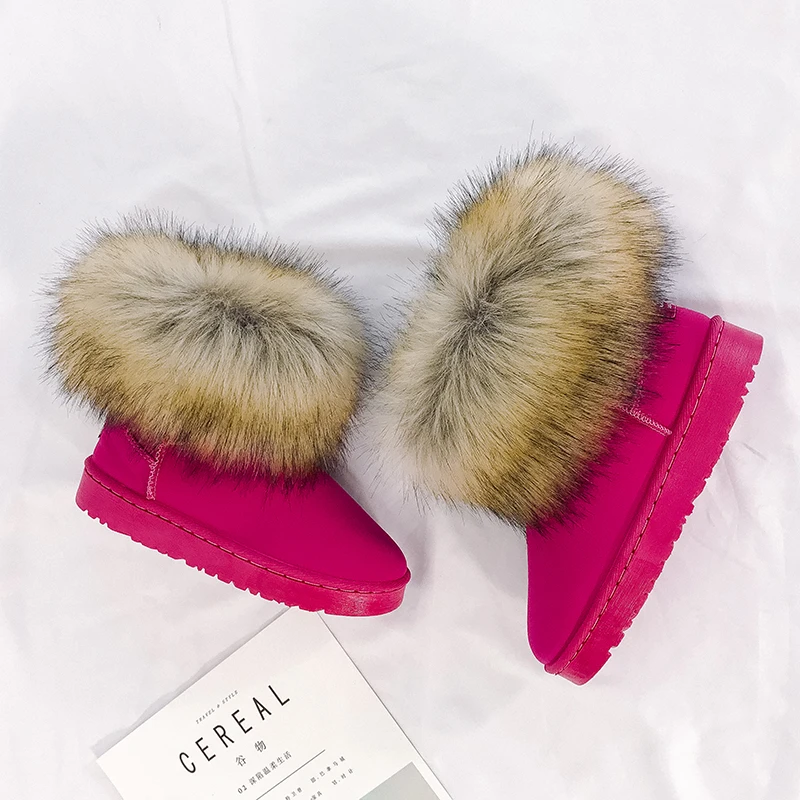 

Size 35-50 Nice Pop Women Ankle Snow Boots Winter Campus Sweet Fox Fur Shoes Woman Flat Heels College Girls Daily Casual Boot
